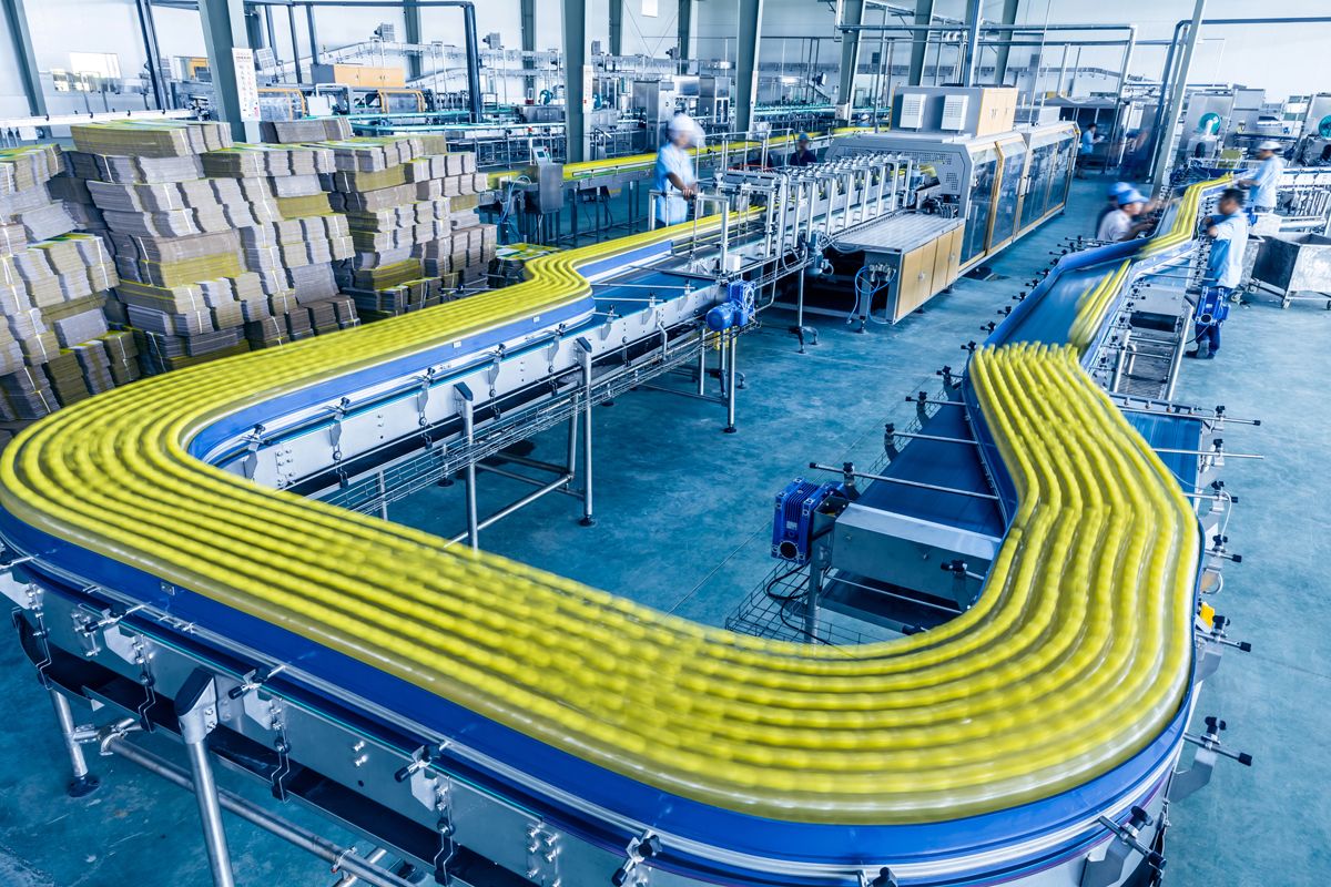 Product accumulating on a conveyor between two machines on a packaging line